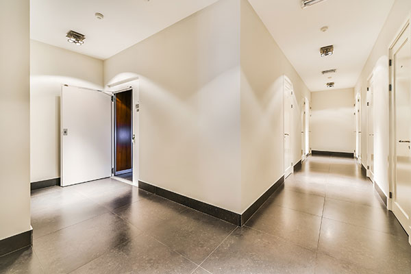 Hallway in Building with new lighting fixtures